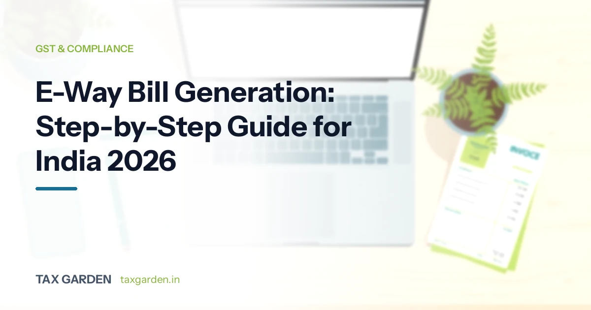 A laptop, a printed invoice and a small potted fern on a desk, for a step-by-step guide to generating an e-way bill
