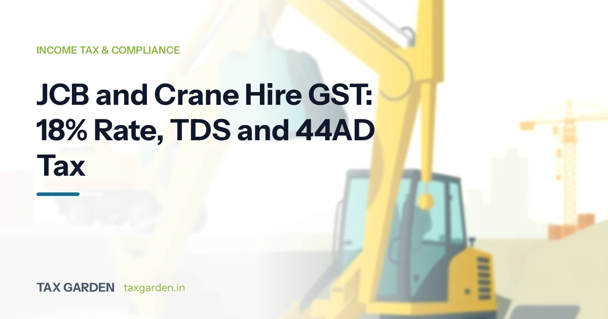 Yellow excavator on a construction site with a crane behind, for a GST and income tax guide for JCB and crane hire owners
