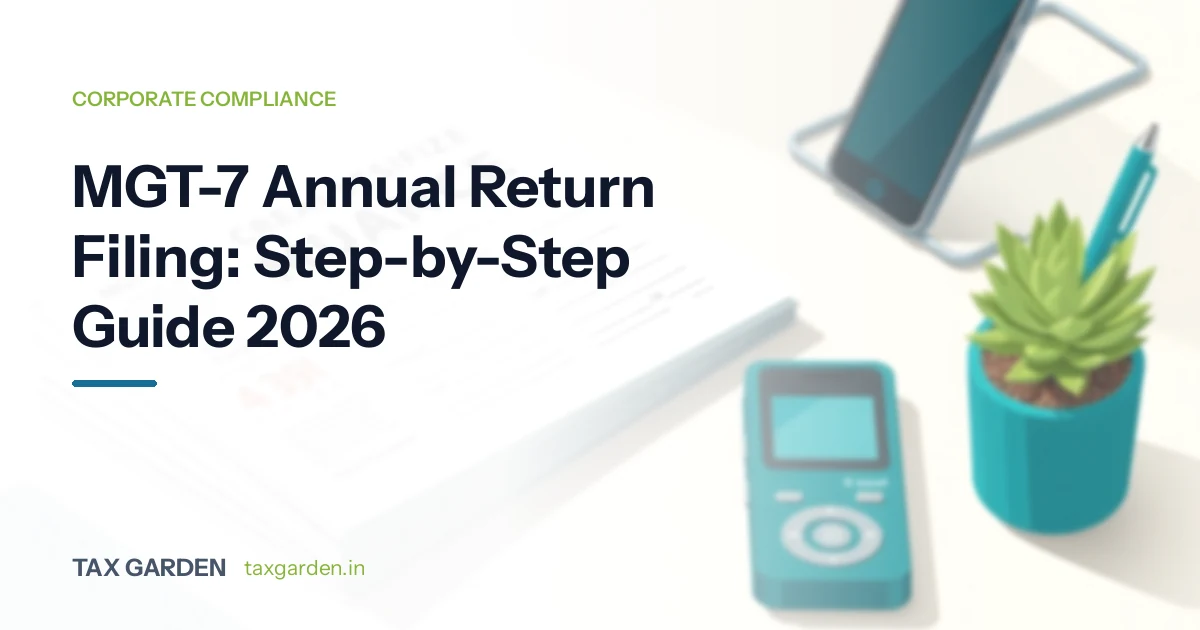 A phone on a stand, a calculator, a pen and a potted succulent on a desk, for a guide to filing the MGT-7 annual return